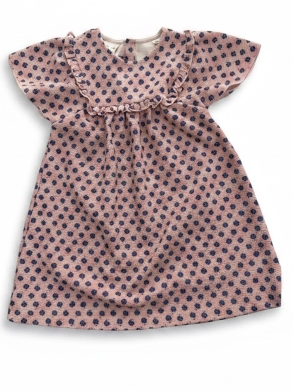 Girls Pink Dress with Small Navy Flowers